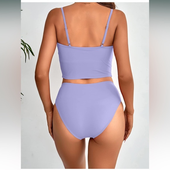 Hymeyou Women High Waisted Tummy Control 2 Piece Bikini Crop Top Swimsuit New - Picture 2 of 3